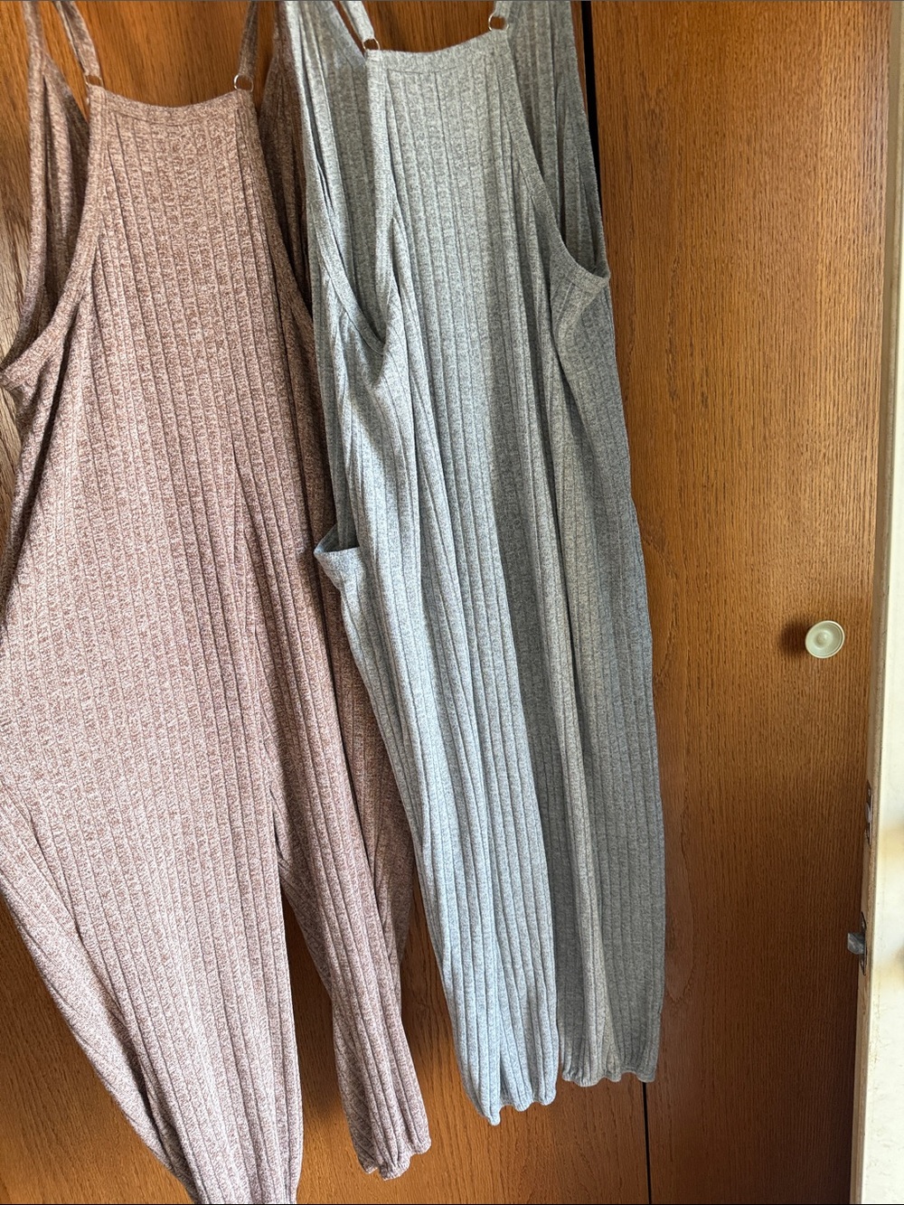 Ribbed V-Neck Jumpsuit with Pockets - Gray or Brown - Picture 5 of 5